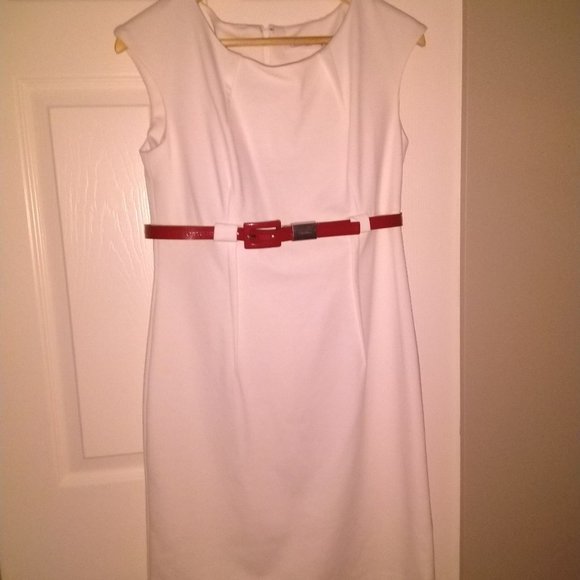 Calvin Klein Dresses & Skirts - Calvin Klein White Midi Dress with Red Belt  ✨NWOT✨